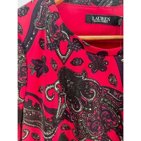 NWT Lauren Ralph Lauren Sheath Dress Paisley Jersey Long Sleeeve Red Multi Sz 6 - Picture 7 of 12